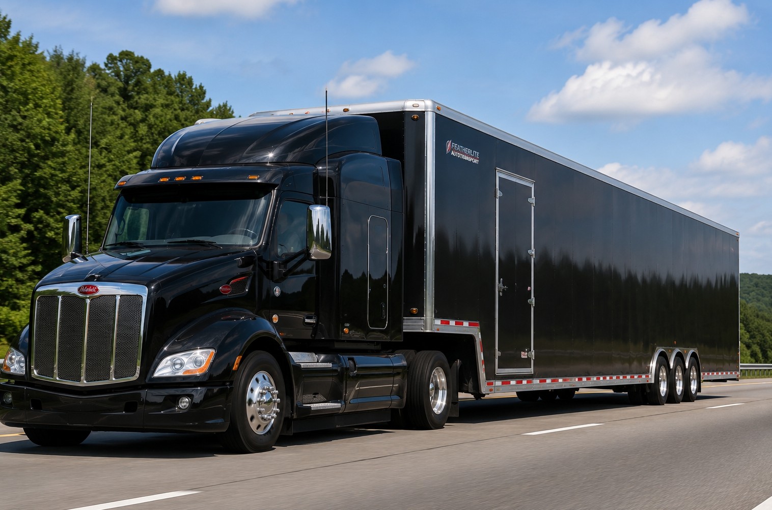Black enclosed auto transport trailer for luxury and classic vehicles